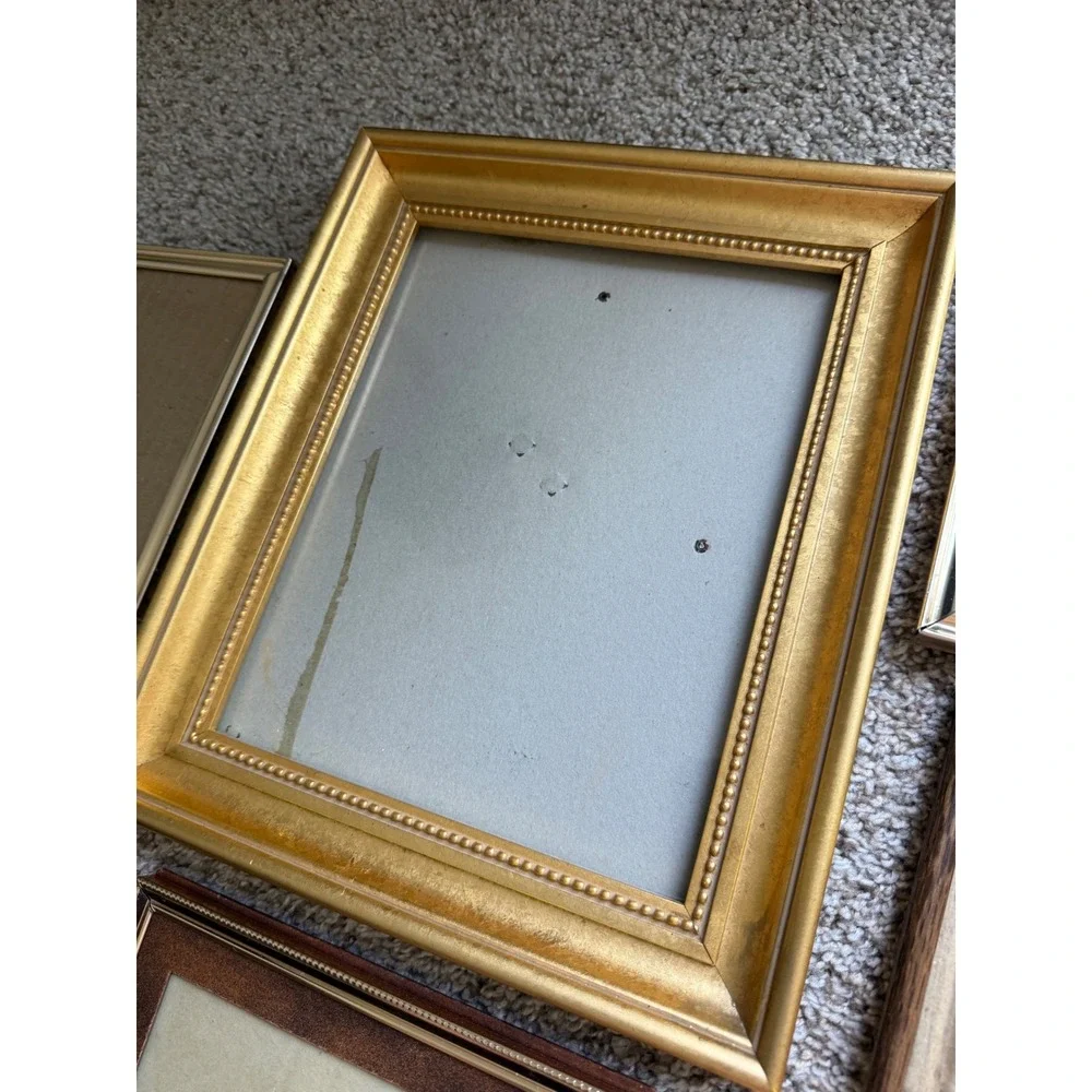 Vintage Mixed Picture Frame Lot 8pc Gold Wood Metal Tabletop Gallery Set